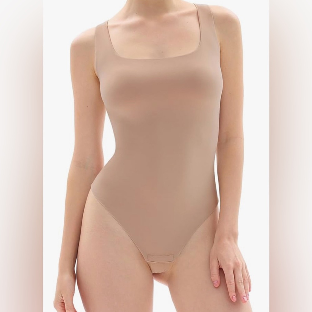 Popilush Cozy Tank Top High-Cut Thong Bodysuit - Nude (L)